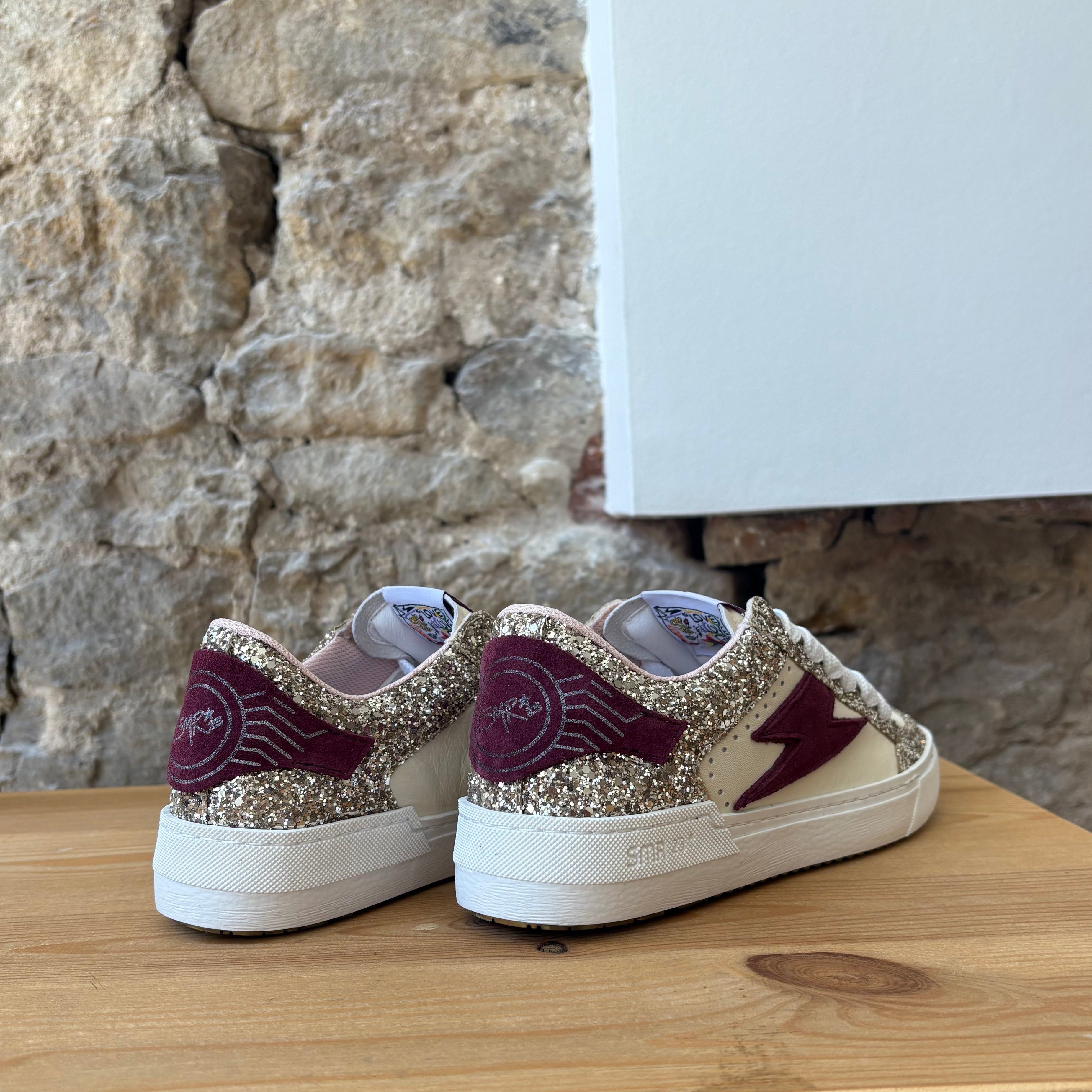 Baskets Semerdjian Blanc & Bordeaux Paillettes