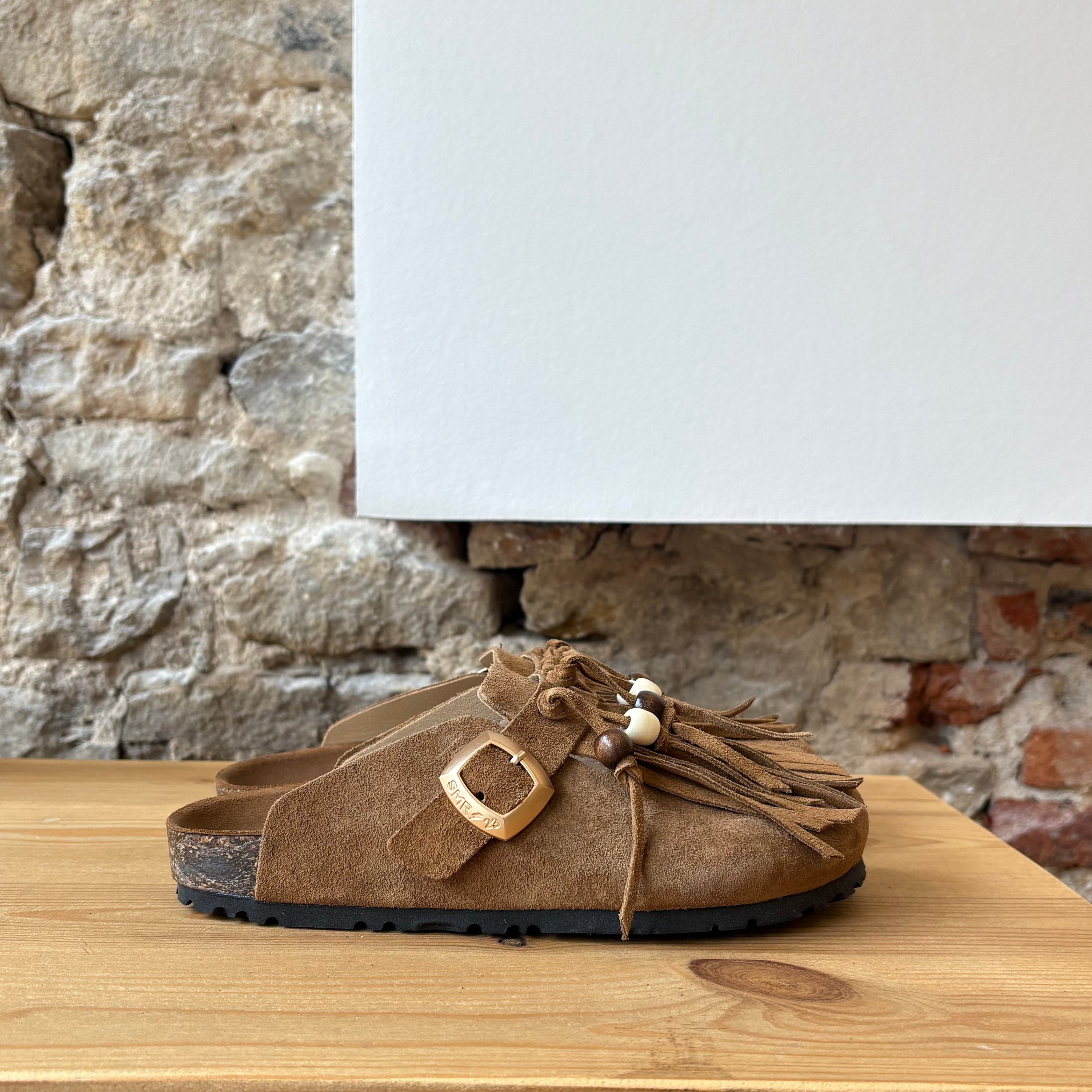 Sabot à franges Daim Camel