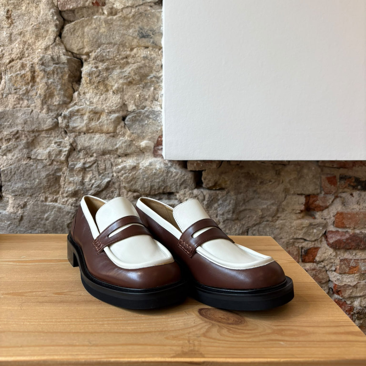 Mocassin marron & blanc